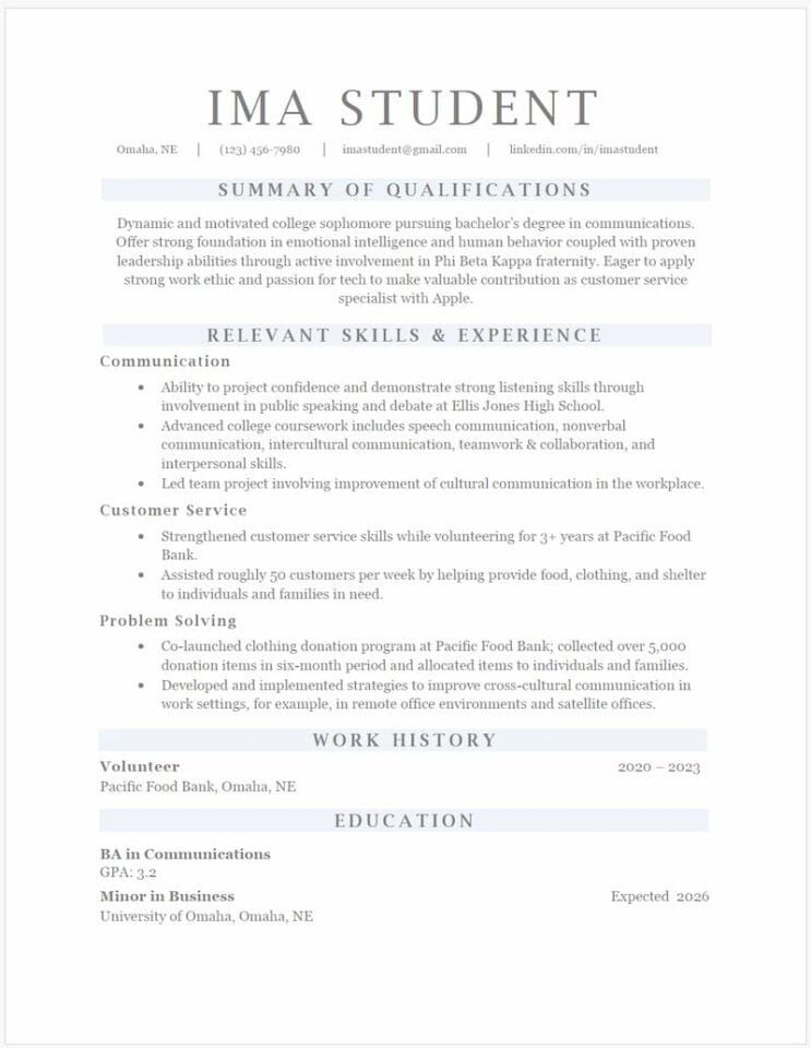 College Admissions Resume Samples - Functional Resume Students 3 743x960
