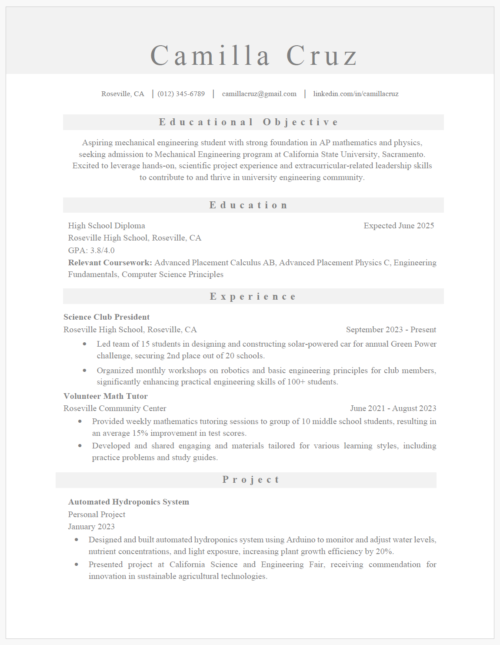 Best Resume Sample For High School Students | The Career Counter